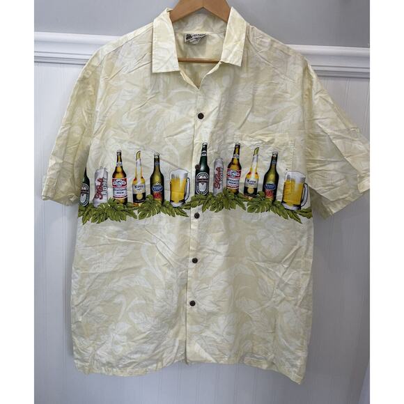 Aloha Republic Other - Aloha Republic Hawaiian Short Sleeve Yellow Beer Bottles Shirt XL